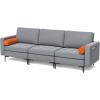 imageGiantex 97quot Sectional Sofa Couch 3Seater Modular Sleeper with USB Ports 3Hole Socket Thick Cushion 2 Bolsters Armrest Magazine Pocket Metal Legs for Living Room Reception Bedroom Dark GreyGreyorange
