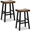 imageGiantex Bar Stools Set of 2 24quot Counter Height Saddle Stools Bar Dining Chairs with Rubber Wood Frame ampamp Footrest Backless Barstools for Kitchen Island Dining Room Pub Rustic Brown1