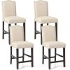 imageGiantex Bar Stools Set of 2 25quot Counter Height Bar Dining Chairs with Rubber Wood Legs Footrest Max Load 330 Lbs Nailed Upholstered Barstools with Back for Kitchen Island BeigeBeige