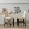 imageGiantex Bar Stools Set of 2 25quot Counter Height Bar Dining Chairs with Rubber Wood Legs Footrest Max Load 330 Lbs Nailed Upholstered Barstools with Back for Kitchen Island BeigeBeige