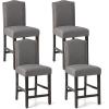 imageGiantex Bar Stools Set of 2 25quot Counter Height Bar Dining Chairs with Rubber Wood Legs Footrest Max Load 330 Lbs Nailed Upholstered Barstools with Back for Kitchen Island BeigeGrey