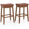imageGiantex Bar Stools Set of 2 25quot Counter Height Bar Stools wSaddle Seat Footrest Rivet Button Tufted Rubber Wood Frame Upholstered PU Leather Backless Barstools for Kitchen Dining Room Pub1