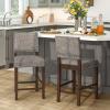 imageGiantex Bar Stools Set of 2 26quot Counter Height Stools with Solid Rubber Wood Legs Footrest Modern Linen Fabric Bar Dining Chairs Rivet Upholstered Barstools for Kitchen Island Dining Room Grey2