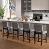 imageGiantex Bar Stools Set of 2 26quot Counter Height Stools with Solid Rubber Wood Legs Footrest Modern Linen Fabric Bar Dining Chairs Rivet Upholstered Barstools for Kitchen Island Dining Room Grey2