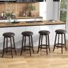 imageGiantex Bar Stools Set of 2 29quot Bar Height Bar Stools w 360 Swivel Round Seat ampamp Footrest Rubber Wood Frame Upholstered PU Leather Backless Barstools for Kitchen Dining Room Pub Brown2