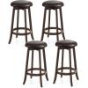 imageGiantex Bar Stools Set of 2 29quot Bar Height Bar Stools w 360 Swivel Round Seat ampamp Footrest Rubber Wood Frame Upholstered PU Leather Backless Barstools for Kitchen Dining Room Pub Brown2