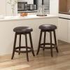imageGiantex Bar Stools Set of 2 29quot Bar Height Bar Stools w 360 Swivel Round Seat ampamp Footrest Rubber Wood Frame Upholstered PU Leather Backless Barstools for Kitchen Dining Room Pub Brown2