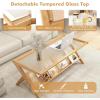 imageGiantex Boho Rattan Coffee Table Bamboo Center Table WHandwoven Rattan Rack ampamp Tempered Glass Tabletop ZShaped Design Accent Table for Living Room Bedroom 48quot L x 19quot W