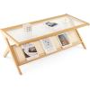 imageGiantex Boho Rattan Coffee Table Bamboo Center Table WHandwoven Rattan Rack ampamp Tempered Glass Tabletop ZShaped Design Accent Table for Living Room Bedroom 48quot L x 19quot W