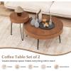 imageGiantex Boho Round Coffee Table Set of 2 Sofa Side Nesting Table with Solid Pine Wood Top Metal Legs ampamp Adjustable Foot Pads 315quot D Large Table Set for Living Room Radial Pattern NaturalBrown