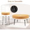imageGiantex Boho Round Coffee Table Set of 2 Sofa Side Nesting Table with Solid Pine Wood Top Metal Legs ampamp Adjustable Foot Pads 315quot D Large Table Set for Living Room Radial Pattern NaturalNatural