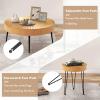 imageGiantex Boho Round Coffee Table Set of 2 Sofa Side Nesting Table with Solid Pine Wood Top Metal Legs ampamp Adjustable Foot Pads 315quot D Large Table Set for Living Room Radial Pattern NaturalNatural