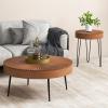 imageGiantex Boho Round Coffee Table Set of 2 Sofa Side Nesting Table with Solid Pine Wood Top Metal Legs ampamp Adjustable Foot Pads 315quot D Large Table Set for Living Room Radial Pattern NaturalBrown