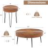 imageGiantex Boho Round Coffee Table Set of 2 Sofa Side Nesting Table with Solid Pine Wood Top Metal Legs ampamp Adjustable Foot Pads 315quot D Large Table Set for Living Room Radial Pattern NaturalBrown