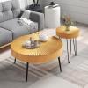 imageGiantex Boho Round Coffee Table Set of 2 Sofa Side Nesting Table with Solid Pine Wood Top Metal Legs ampamp Adjustable Foot Pads 315quot D Large Table Set for Living Room Radial Pattern NaturalNatural