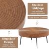 imageGiantex Boho Round Coffee Table Set of 2 Sofa Side Nesting Table with Solid Pine Wood Top Metal Legs ampamp Adjustable Foot Pads 315quot D Large Table Set for Living Room Radial Pattern NaturalBrown