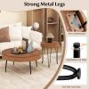 imageGiantex Boho Round Coffee Table Set of 2 Sofa Side Nesting Table with Solid Pine Wood Top Metal Legs ampamp Adjustable Foot Pads 315quot D Large Table Set for Living Room Radial Pattern NaturalBrown