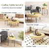 imageGiantex Boho Round Coffee Table Set of 2 Sofa Side Nesting Table with Solid Pine Wood Top Metal Legs ampamp Adjustable Foot Pads 315quot D Large Table Set for Living Room Radial Pattern NaturalNatural