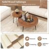 imageGiantex Boho Round Coffee Table Set of 2 Sofa Side Nesting Table with Solid Pine Wood Top Metal Legs ampamp Adjustable Foot Pads 315quot D Large Table Set for Living Room Radial Pattern NaturalBrown