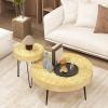 imageGiantex Boho Round Coffee Table Set of 2 Sofa Side Nesting Table with Solid Pine Wood Top Metal Legs ampamp Adjustable Foot Pads 315quot D Large Table Set for Living Room Radial Pattern NaturalNatural