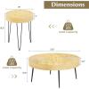 imageGiantex Boho Round Coffee Table Set of 2 Sofa Side Nesting Table with Solid Pine Wood Top Metal Legs ampamp Adjustable Foot Pads 315quot D Large Table Set for Living Room Radial Pattern NaturalNatural