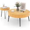 imageGiantex Boho Round Coffee Table Set of 2 Sofa Side Nesting Table with Solid Pine Wood Top Metal Legs ampamp Adjustable Foot Pads 315quot D Large Table Set for Living Room Radial Pattern NaturalNatural