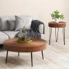imageGiantex Boho Round Coffee Table Set of 2 Sofa Side Nesting Table with Solid Pine Wood Top Metal Legs ampamp Adjustable Foot Pads 315quot D Large Table Set for Living Room Radial Pattern NaturalBrown