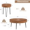 imageGiantex Boho Round Coffee Table Set of 2 Sofa Side Nesting Table with Solid Pine Wood Top Metal Legs ampamp Adjustable Foot Pads 315quot D Large Table Set for Living Room Radial Pattern NaturalBrown