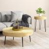 imageGiantex Boho Round Coffee Table Set of 2 Sofa Side Nesting Table with Solid Pine Wood Top Metal Legs ampamp Adjustable Foot Pads 315quot D Large Table Set for Living Room Radial Pattern NaturalNatural