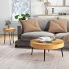 imageGiantex Boho Round Coffee Table Set of 2 Sofa Side Nesting Table with Solid Pine Wood Top Metal Legs ampamp Adjustable Foot Pads 315quot D Large Table Set for Living Room Radial Pattern NaturalNatural