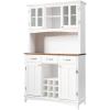 imageGiantex Buffet Hutch Cabinet Kitchen Hutch Sideboard Buffet Cabinet on Storage Island Wood Kitchenware Server with 3 Large Drawers and 9 Wine Bottle Modules WhiteWhite
