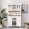 imageGiantex Buffet Hutch Cabinet Kitchen Hutch Sideboard Buffet Cabinet on Storage Island Wood Kitchenware Server with 3 Large Drawers and 9 Wine Bottle Modules WhiteWhite