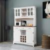 imageGiantex Buffet Hutch Cabinet Kitchen Hutch Sideboard Buffet Cabinet on Storage Island Wood Kitchenware Server with 3 Large Drawers and 9 Wine Bottle Modules WhiteWhite