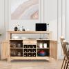 imageGiantex Buffet Server Sideboard Console Wood Dining Table Cupboard Table with 2 Cabinets 1 Drawer and 9 Wine Cabinets Storage Organizer Kitchen and Dining Room GrayNatural