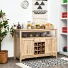 imageGiantex Buffet Server Sideboard Console Wood Dining Table Cupboard Table with 2 Cabinets 1 Drawer and 9 Wine Cabinets Storage Organizer Kitchen and Dining Room GrayNatural