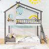 imageGiantex Bunk Bed Twin Over Twin Solid Wood Floor Bunk Bed with Ladder ampamp FullLength Guardrails House Shaped Bunk Beds for Kids Girls Boys Dormitory and Bedroom No Box Spring Needed