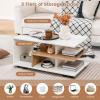 imageGiantex Coffee Table with Storage Modern Rectangular Accent Table with LShaped Middle Shelf Versatile 3Tier Cocktail Table Sofa Table Geometric Center Table for Living Room Rustic BrownNatural and White