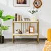 imageGiantex Console Table 2 Tier Narrow Entryway Table with Shelf Faux Marble Tabletop and Metal Frame Freestanding Skinny Sofa Side Table for Hallway Dining Room Living Room Foyer Tables Gold