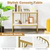 imageGiantex Console Table 2 Tier Narrow Entryway Table with Shelf Faux Marble Tabletop and Metal Frame Freestanding Skinny Sofa Side Table for Hallway Dining Room Living Room Foyer Tables Gold