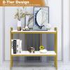 imageGiantex Console Table 2 Tier Narrow Entryway Table with Shelf Faux Marble Tabletop and Metal Frame Freestanding Skinny Sofa Side Table for Hallway Dining Room Living Room Foyer Tables Gold