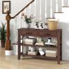 imageGiantex Console Table with 2 Drawers 3Tier Narrow Entryway Table with Storage 2 Open Shelves ampamp Solid Wood Legs Wooden Long Sofa Side Table Rectangular Entry Table for Home Living Room Hallway