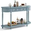 imageGiantex Console Table with Storage 52 Long Sofa Table with 2 Drawers Open Shelf Solid Wood Legs Narrow Entryway Table Vintage Behind Couch Entry Table for Living Room Hallway Foyer