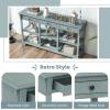 imageGiantex Console Table with Storage 58 Long Sofa Table with 3 Drawers ampamp Open Shelves Solid Wood Legs Narrow Entryway Table Vintage Behind Couch Table for Living Room Hallway Entry Table BlueBlue