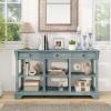 imageGiantex Console Table with Storage 58 Long Sofa Table with 3 Drawers ampamp Open Shelves Solid Wood Legs Narrow Entryway Table Vintage Behind Couch Table for Living Room Hallway Entry Table BlueBlue