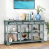 imageGiantex Console Table with Storage 58 Long Sofa Table with 3 Drawers ampamp Open Shelves Solid Wood Legs Narrow Entryway Table Vintage Behind Couch Table for Living Room Hallway Entry Table BlueBlue