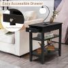 imageGiantex End Table with Drawer Narrow Side Table with 2Tier Open Storage Shelves Slim Side End Table Compact Nightstand Bedside Table for Living Room Bedroom Small Space BlackBlack