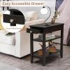 imageGiantex End Table with Drawer Narrow Side Table with 2Tier Open Storage Shelves Slim Side End Table Compact Nightstand Bedside Table for Living Room Bedroom Small Space BlackEspresso