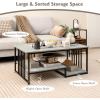 imageGiantex Faux Marble Coffee Table  Rectangular 2Tier Center Table with Open Storage Shelf 43L Long Modern Accent Table with Metal Frame for Living Room Home Office Gray