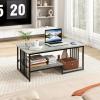 imageGiantex Faux Marble Coffee Table  Rectangular 2Tier Center Table with Open Storage Shelf 43L Long Modern Accent Table with Metal Frame for Living Room Home Office Gray