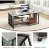 imageGiantex Faux Marble Coffee Table  Rectangular 2Tier Center Table with Open Storage Shelf 43L Long Modern Accent Table with Metal Frame for Living Room Home Office Gray